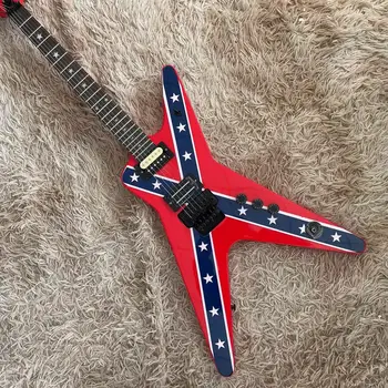 Nereguliarus didelės šakutės integruota elektrinė gitara, raudonos kūną su nacionalinės vėliavos modelis, rožė, mediena, fingerboard, tremolo raišteliu