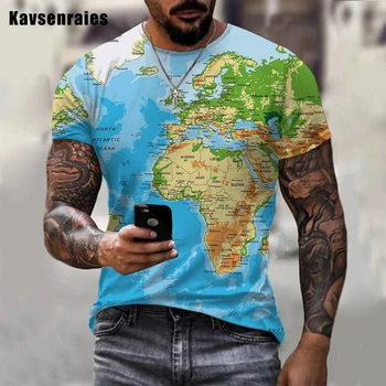 Aukštos Kokybės Pasaulio Žemėlapyje Spausdinami 3D T-marškinėliai Vyrams, Moterims Vasaros Mados Atsitiktinis Trumpas Rankovės High Street O-Kaklo Viršūnes Streetwear