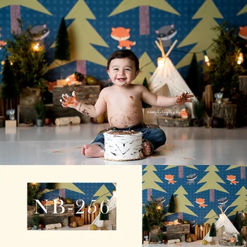 Naujagimio Portretas Fone Woodlan Baby Shower Gimtadienio Patrty Dekoras Reklama Tortas Sutriuškinti Fotografijos Fone