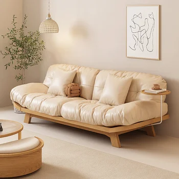 Japonų stiliaus žurnalo stiliaus sofa Mažų vienetų kambarį Paprastas modernios medžio masyvo daugiafunkcinis žemyn technologijos audinio debesis sofa