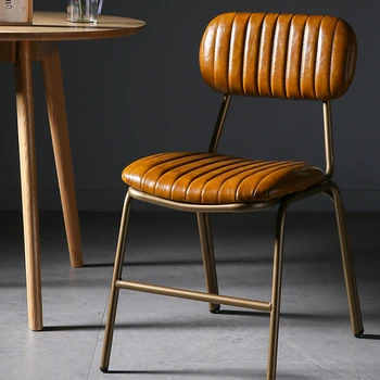 Geležies kėdės atlošo atrama paprastų buitinių valgomasis stalas ir kėdės American retro šviesos prabangus odinis valgomojo kėdės, valgomojo kėdės.