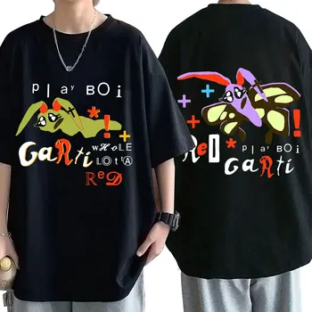 Reperis Playboi Carti T-shirt Muzikos Albumas Visai Lotta Raudona Grafinis T-shirts Derliaus Hip-Hop Vyrų Negabaritinių Marškinėliai, Streetwear
