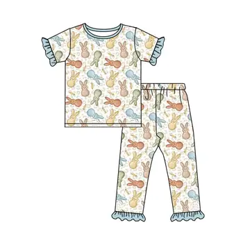Velykų vaikų kostiumas trumparankoviai nėrinių katytė spausdinti kelnės mergaitėms, berniukams trumparankoviai pižama kombinezonas kūdikiui jumpsuit marškinėliai