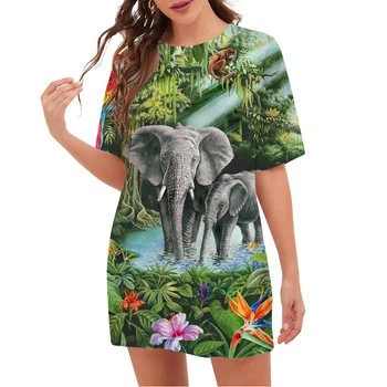 CLOOCL T-marškinėliai Moterims Atogrąžų Miškų Dušo Dramblys Grafikos 3D Atspausdintas Trumpas Rankovėmis Tee Negabaritinių Rudenį, Pavasarį Megztinis Marškinėliai