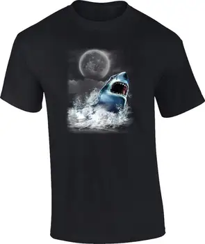 Ryklys Dykumoje Naktį Mėnulis Didysis Baltasis Ryklys T-Shirt Žandikaulių Tee