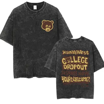 Kanye West College Dropout Grafinis Marškinėliai Vyrams Moterų Hip-Hop Rap Vintage Plauti marškinėliai Mados Negabaritinių Tees Streetwear