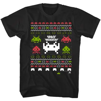 Space Invaders Kalėdos Megzti vyriški Marškinėliai Kalėdų 8 bitų Pikselių Svetimų Mūšis Arcade