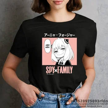 Spy x Šeimos Anime Moterys Juoda Atspausdintas T-shirt Mergina Vasaros Harajuku Yor Ania Klastotojas Animacinių filmų 90s Viršūnes Tee Moterų Manga Drabužiai