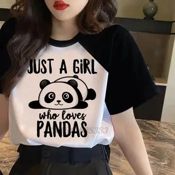 Tiesiog, Mergina, kuri Myli Panda Moterų Spliced T-shirts Panda Veido Grafinis Atspausdintas Palaidinės Velaris Est 2016 Miestas Vyras Tshirts