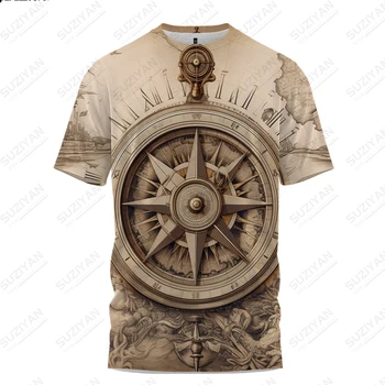 2023 Vasarą Naujų Karšto pardavimo T-shirt Retro Street Laisvalaikio T-shirt Prarasti trumparankoviai marškinėliai vyriški Kompasas 3D Atspausdintas T-shirt