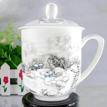Nemokamas pristatymas keramikinis Puodelis,Jingdezhen kaulų kinijos, puodelis su dangteliu,Biuro atskirų Handpainted taurė