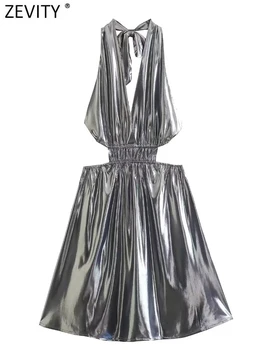 Zevity Moterų Mados Kieto Metalo Spalvos, be Rankovių Apynasrio Suknelė Moteriška Elegancija Backless įvarstyti Atsitiktinis Mini Vestidos DS3524