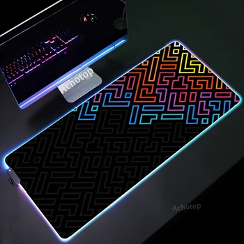 RGB Pelės Kilimėlis, Didelis Geometrinis Menas Kompiuterio Pelės Padas Žaidimų Priedai Klaviatūra, Kilimėlis Natūralaus Kaučiuko Deskmat LED Apšvietimu