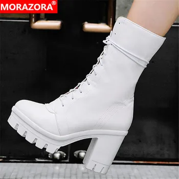MORAZORA 2022 Naujausias batai moterims, suapvalinti tne aukštakulniai platformos batai nėrinių rudens žiemos punk batus moteris Trumpi batai