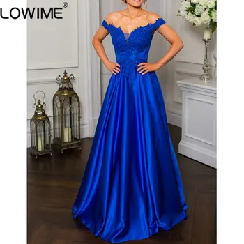Elegantiškas Royal Blue Off Peties Bridesmaid, Vakaro Suknelės Aplikacijos Granulių Linija, Satino Vestuvių Svečias Šalis, Chalatai su Kišenėje