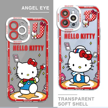 Mielas Hello Kitty Cat Atveju Redmi 10 Pastaba 10T 9T 8 Pro 12 11S 11T 9 10 Pro Pro 11 12 Pastaba 5G TPU Prabanga Aišku, Silikoninis Dangtelis