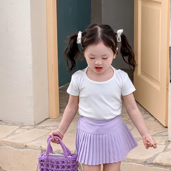 Vaikų Drabužiai Mergaitėms Atsitiktinis Saldus Marškinėliai 2023 Vasarą Naujas Mados Trumpas Rankovės Korėjos Stiliaus Nereguliarus Šviežių Paprasta Marškinėliai