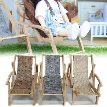 Medienos Lėlės Paplūdimio Kėdės Dovana Lėlės Baldai Pasakų Sodas Miniatiūriniai Deckchair Scenos Modelį, Žaidžia Lėlių Namas Denio Kėdės Žaislas