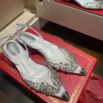 PVC Cirkonio Vestuvių Bateliai, Sidabro Siurbliai Pažymėjo Tne Sandalai Krištolas Skaidrus Butai Moterims, Sandalias Mujer Zapatos