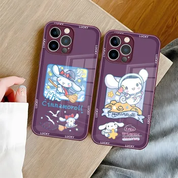 Sanrio Kuromi Melodiją, Telefono dėklas Violetinė Žalia Stiklo IPhone 15 13 14 12 11 Pro Max Plius Mini X XR 8 7 6s SE2020 Dangtis