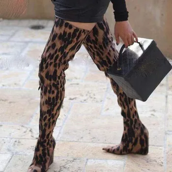 Gullick Leopard Šlaito Kulniukai Aukštakulniais Batais Paslysti Ant Nurodė Kojų Per Kelius Siekiantys Batai Seksuali Moteris Pleištai Naktinis Klubas Ilgi Batai