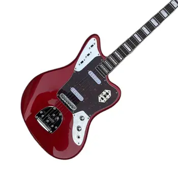 Jaguar 6-string padalinta elektrinė gitara, metallic raudonos, blizgančios, laivybos nekilnojamojo nuotraukas, pritaikoma, nemokamas pristatymas į namus