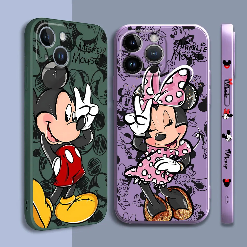 Aikštėje Skysčio Dangtelį Disney Mickey Minnie Mouse Prabanga Atveju iPhone, SE 14 Pro Max 11 Pro X XR XS 15 Plius 7 8 13 Mini 12