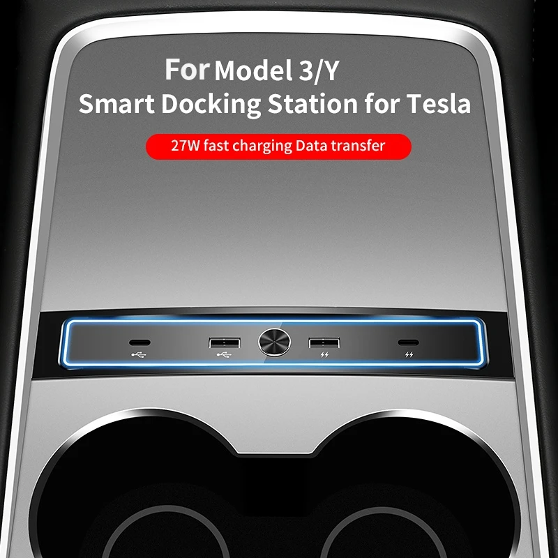 Už Tesla Model 3 Y 2021 2022 27W Greitas Įkroviklis, USB Perstūmimo Hub Protingas Docking Station Automobilio Adapteris Varomas Splitter Pratęsimo