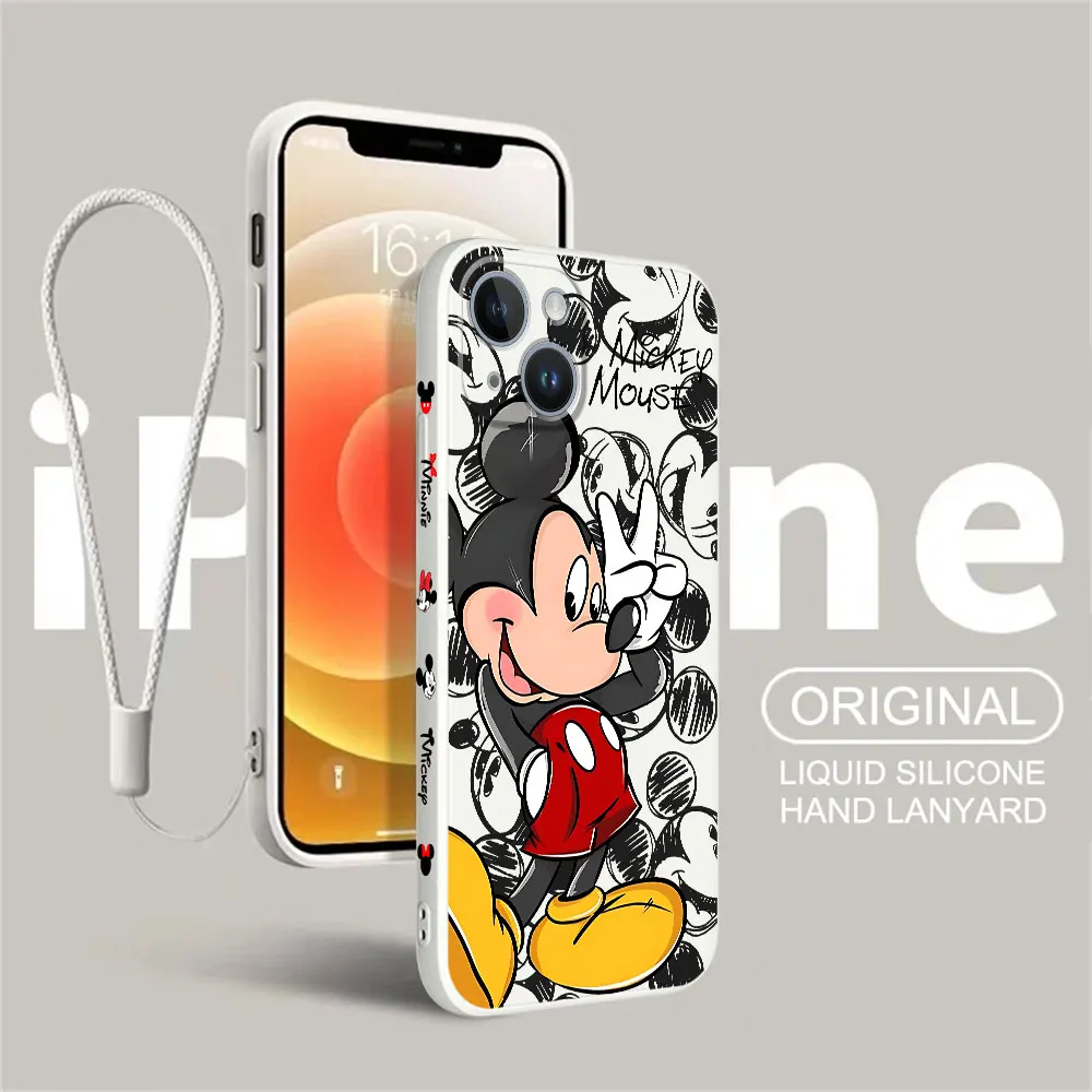 Aikštėje Skysčio Dangtelį Disney Mickey Minnie Mouse Prabanga Atveju iPhone, SE 14 Pro Max 11 Pro X XR XS 15 Plius 7 8 13 Mini 12